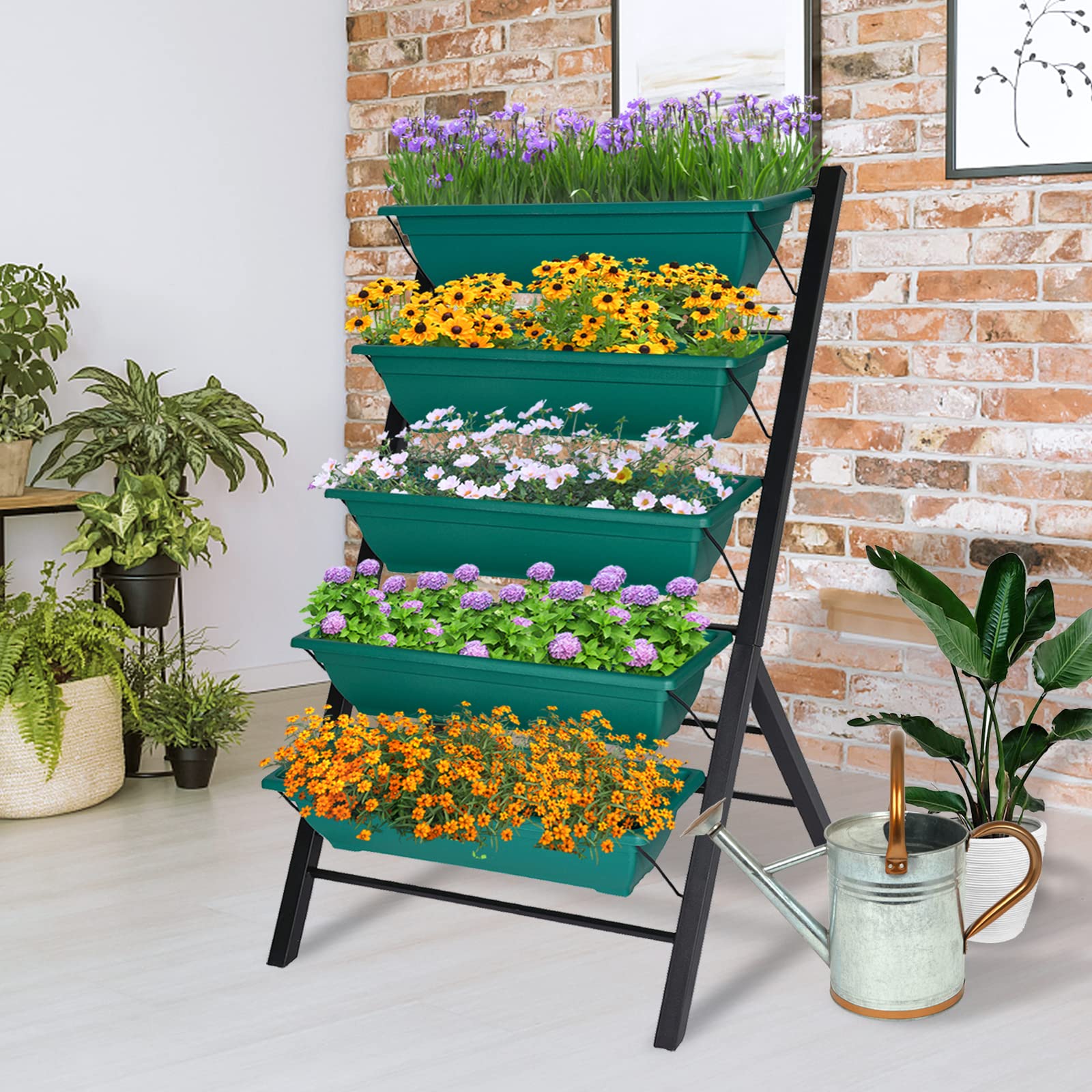 Vertical Garden Planter with 5 Tiered Containers - Raised Flower Bed for Indoor/Outdoor Use - Drainage Design for Balcony Gardening, Vegetables & Herbs Planting - Perfect for Small Spaces, Apartments & Urban Gardening