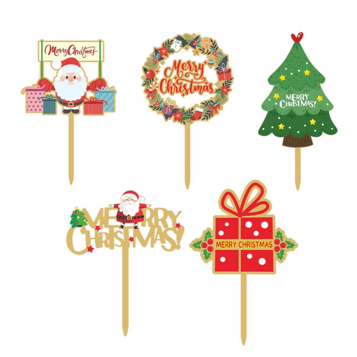PRETYZOOM 5-Piece Christmas Cake Decorations Set - Merry Christmas Cake Toppers for Xmas Desserts, Cupcakes & Holiday Baking | Perfect for Christmas Parties, Home Baking & Festive Celebrations