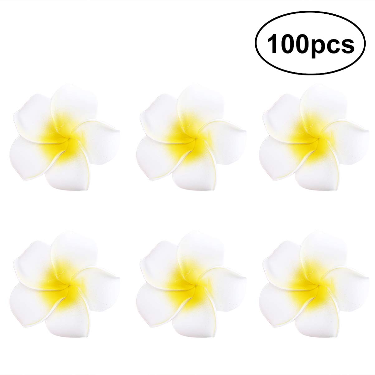 100pcs Artificial Frangipani Flowers - Hawaiian Wedding Leis, Hair Wreaths & Clips - 6cm White Foam DIY Bridal Bouquet Accessories for Beach Weddings, Luau Parties & Tropical Themed Events