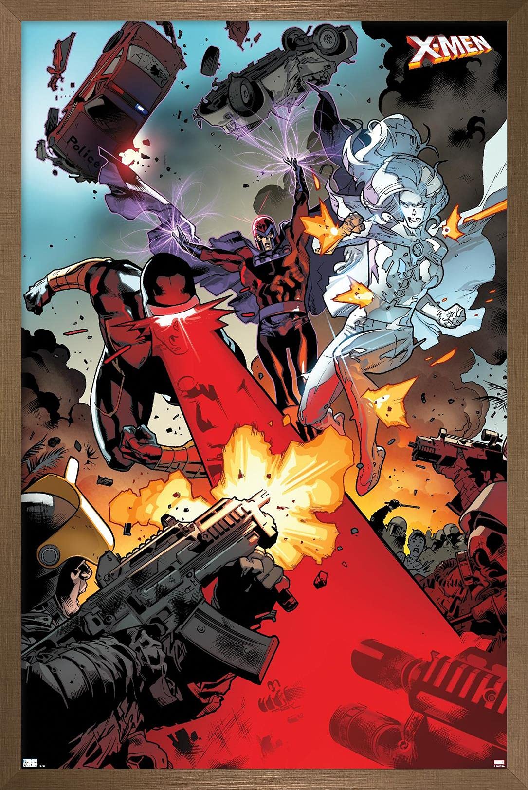 Marvel X-Men Comics Wall Poster - Cyclops, Magneto & Emma Frost Art Print, 22.4x14.7 Inches, Bronze Frame | Premium Superhero Decor for Home, Office & Game Room