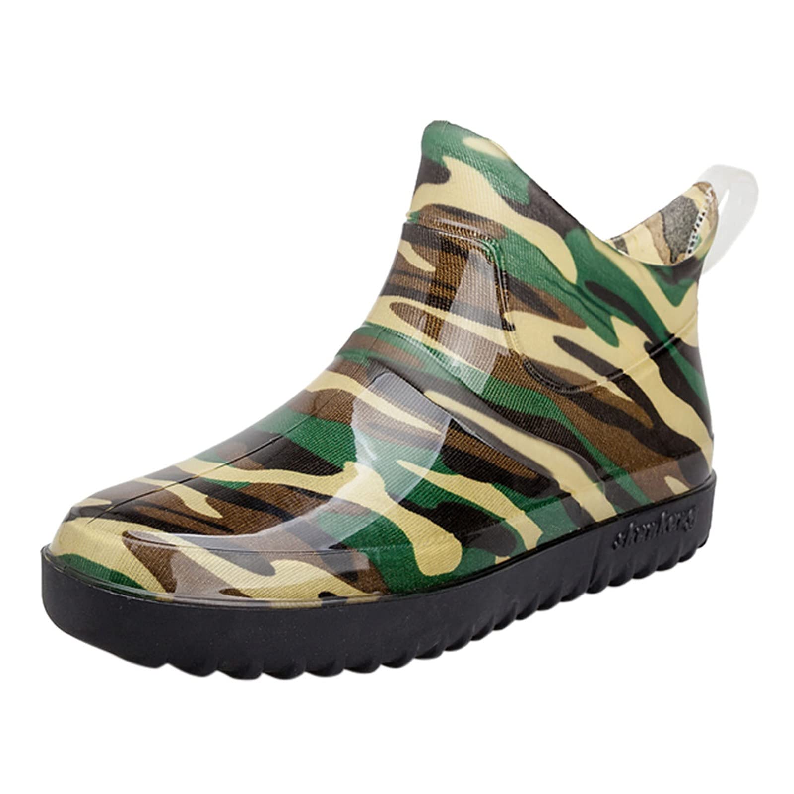 YSJZBS Men's Waterproof Slip-On Work Boots - Non-Slip Casual Shoes for Rain & Kitchen - Low Top Green Boots for Outdoor, Gardening & Daily Wear