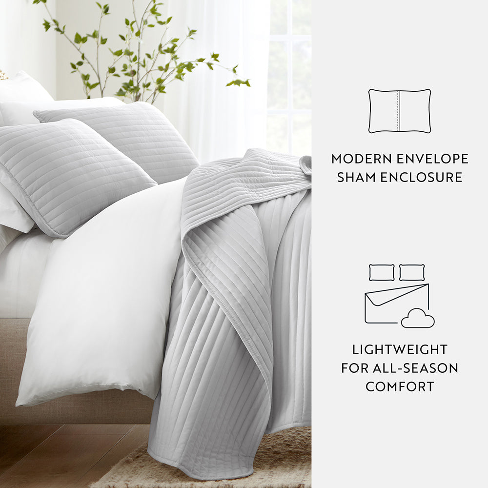 3 Piece Stripe Stitch Quilted Coverlet Set - Soft Bedspread for Queen/King Size Beds - Perfect for Cozy Bedrooms, Guest Rooms & Home Decor