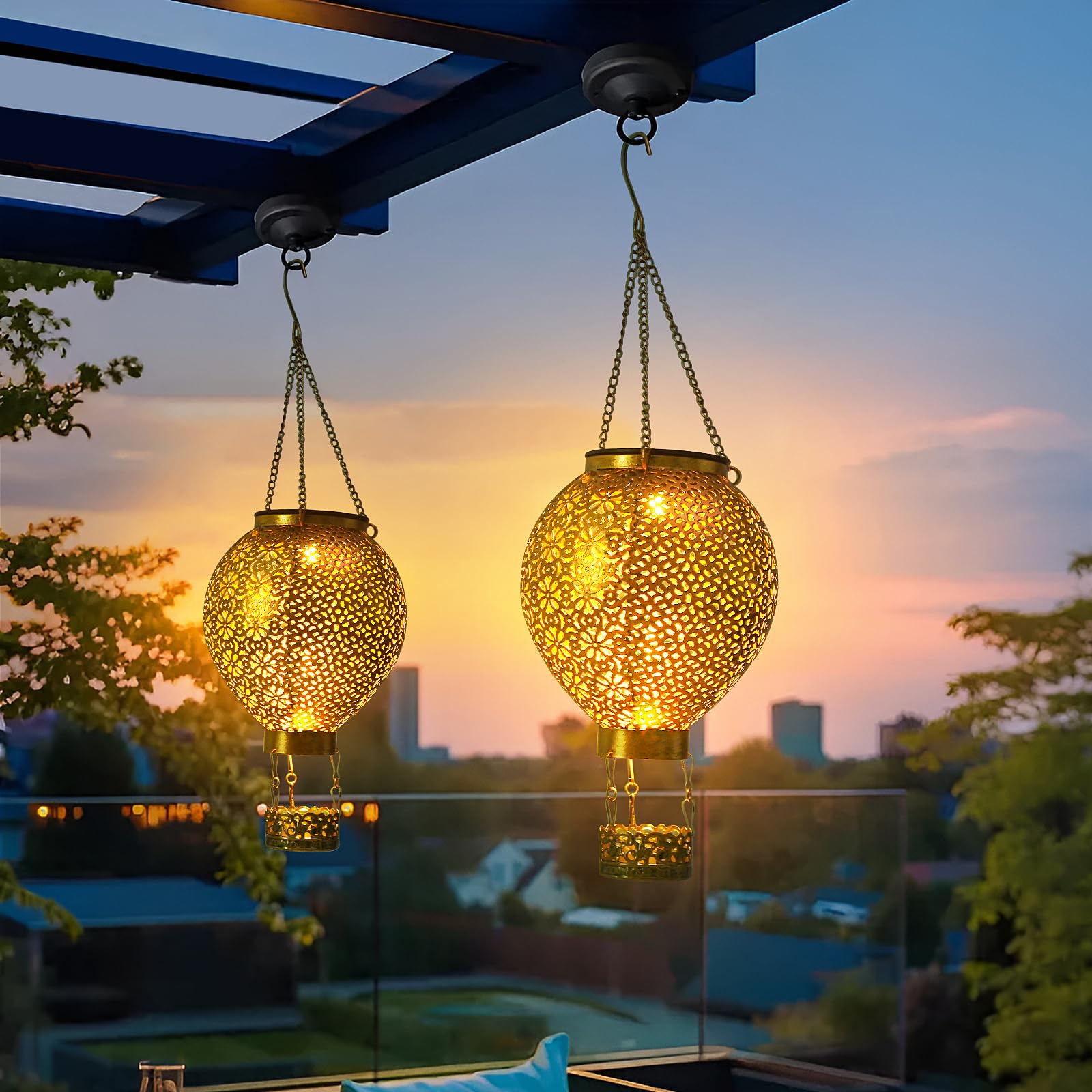 Blumacht Solar Lantern Outdoor Hanging Waterproof Decorative Metal Solar Light for Garden, Patio, Yard, Porch - Perfect for Evening Gatherings, Wedding Decor & Pathway Lighting