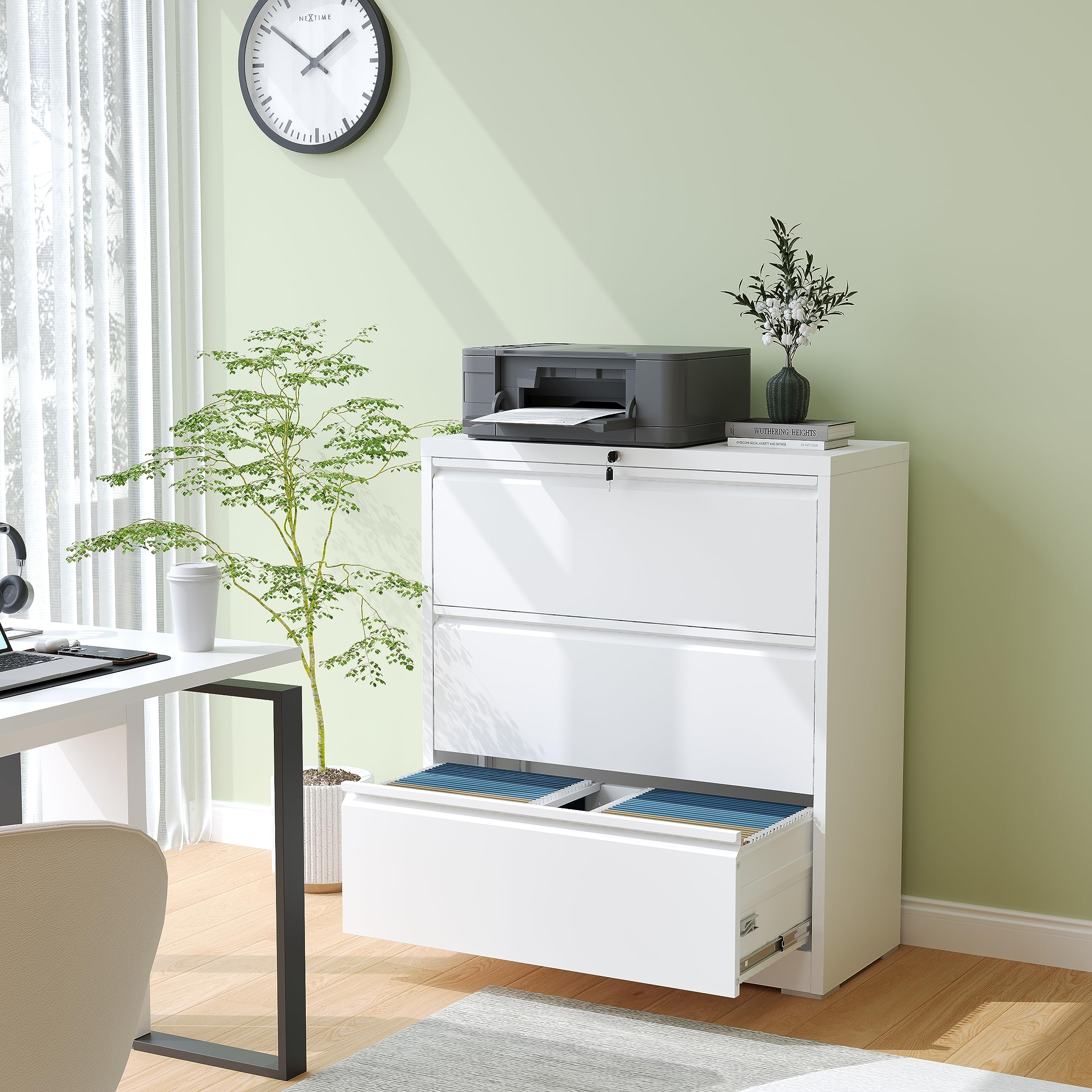 3 Drawer Lateral File Cabinet - Metal Home Office Storage Cabinet for Letter/Legal/F4/A4 Documents with Hanging Bars, Easy Assembly (White) - Perfect for Organizing Office Files, School Documents & Home Office Storage