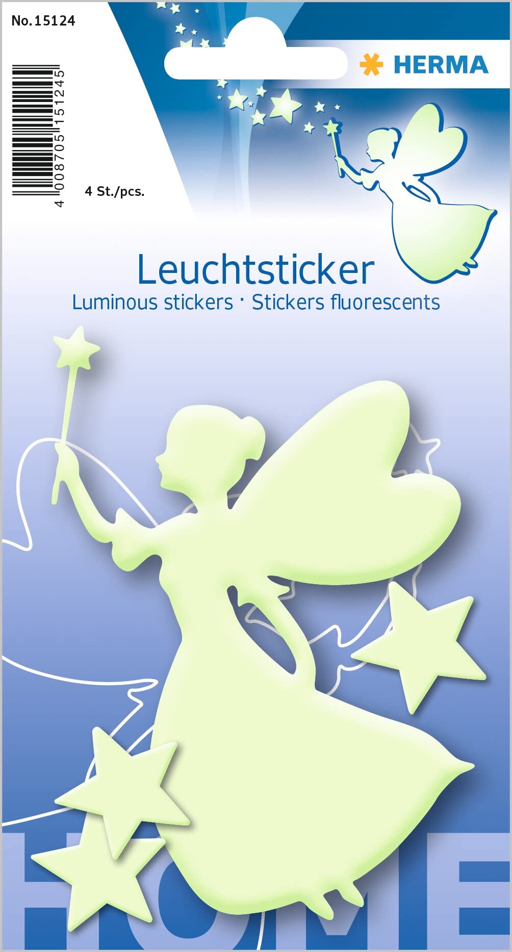HERMA Reflective Stickers - Permanent Adhesive, 5 Fluorescent Stickers per Pack (Fairies & Stars Design) - Perfect for Night Safety, Bike Helmets & Outdoor Gear
