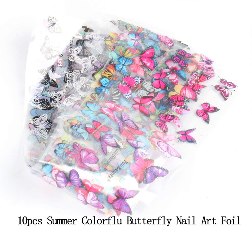 10 Sheets Butterfly Nail Art Foil Transfer Stickers - Holographic Nail Decals for Manicure, DIY Nail Designs - Perfect for Party, Wedding, Salon & Home Nail Art Decoration