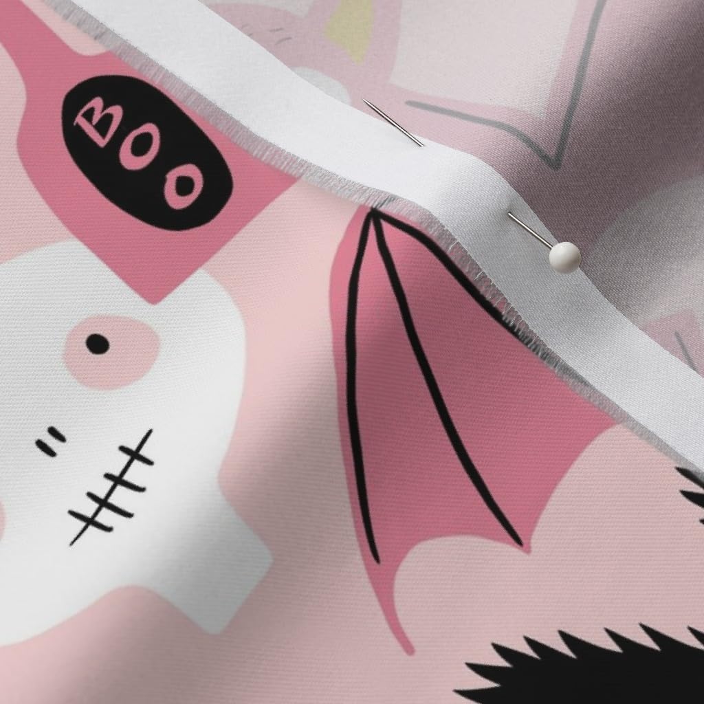 Halloween Cat & Rose Bat Skull Printed Organic Cotton Sateen Fabric by The Yard - Scary Skeleton Bones Pastel Spider Design for Sewing, Quilting, Apparel & Home Decor | Perfect for Costumes, Curtains & DIY Crafts