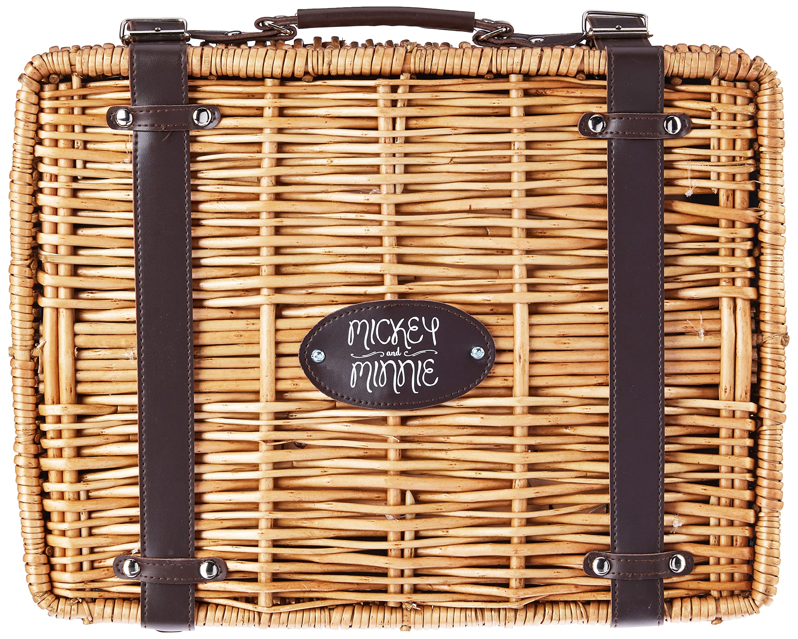 Disney Mickey Mouse & Minnie Mouse Champion Picnic Basket for 2 - Large Wicker Picnic Set with Cutlery Service Kit (Black with Brown Accents) | Perfect for Outdoor Dining, Romantic Dates & Family Picnics in Parks