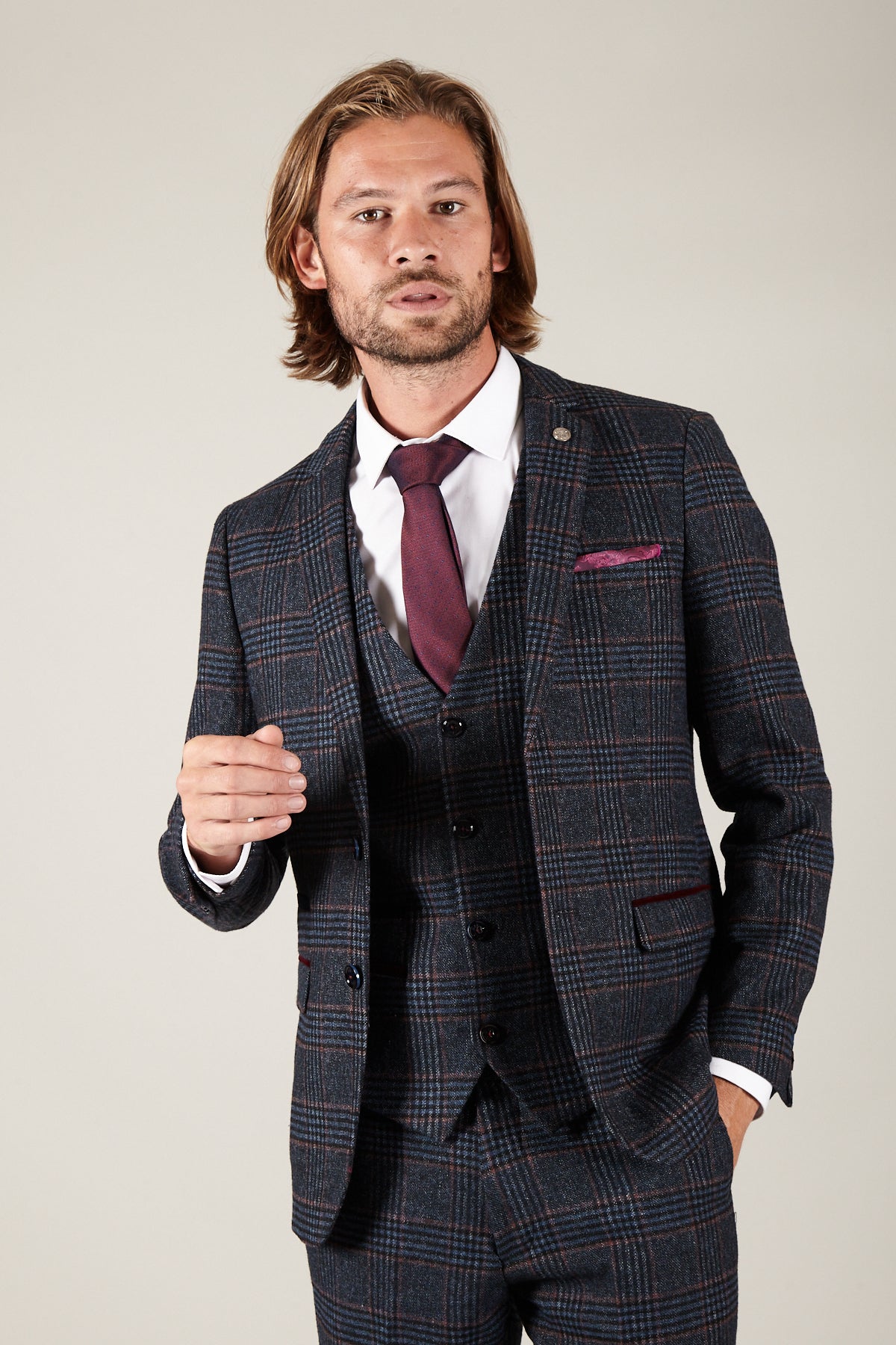 LUCA Navy Check Tweed Blazer for Women - Classic Tailored Jacket for Office, Business Meetings & Formal Events