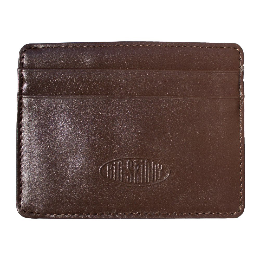 Big Skinny Open Sided Leather Card Wallet for Men & Women - Slim RFID Blocking Wallet Holds 9 Credit Cards - Premium Brown Leather Minimalist Wallet for Everyday Use, Travel & Business