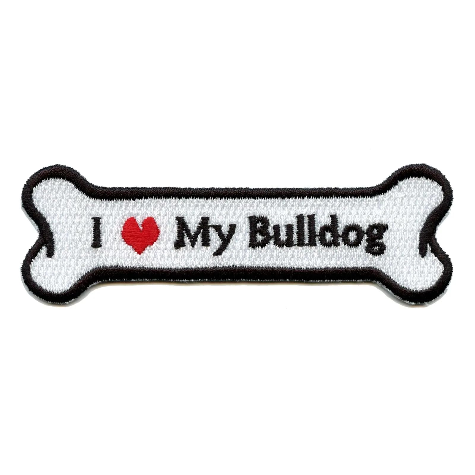I Heart My Bulldog Embroidered Iron-On Dog Bone Patch - Perfect for Pet Clothing, Hats & DIY Crafts