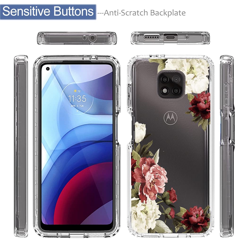 Premium Clear Floral Phone Case for Motorola Moto G Power 2021 (XT2117) - Shockproof Protective Cover with Tempered Glass Screen Protector - Cute Flower Design for Women Girls - Perfect for Daily Use, Work & Travel Protection