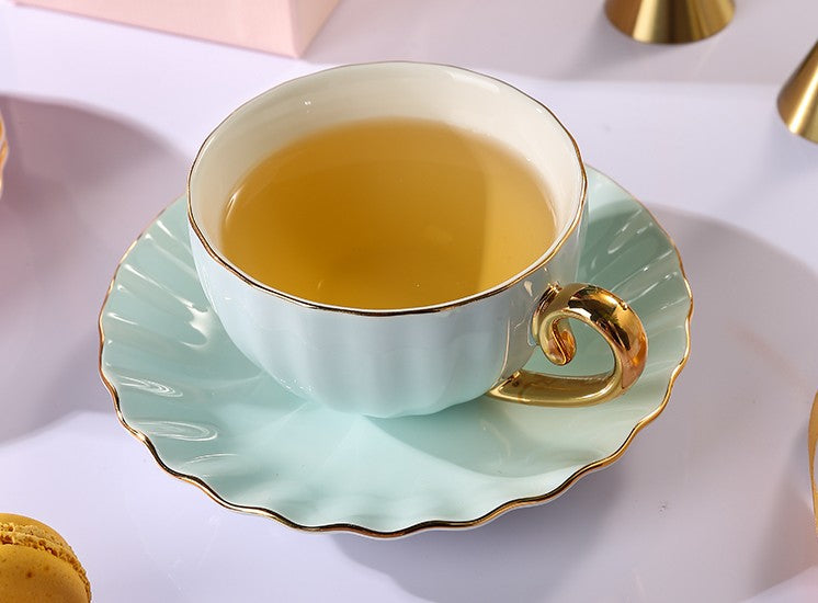 Elegant Macaron Ceramic Coffee Mugs & British Tea Cups Set - Creative Bone China Porcelain Tea Cup with Saucer - Perfect Birthday Gift for Tea Lovers - Ideal for Afternoon Tea, Coffee Break & Home Decor