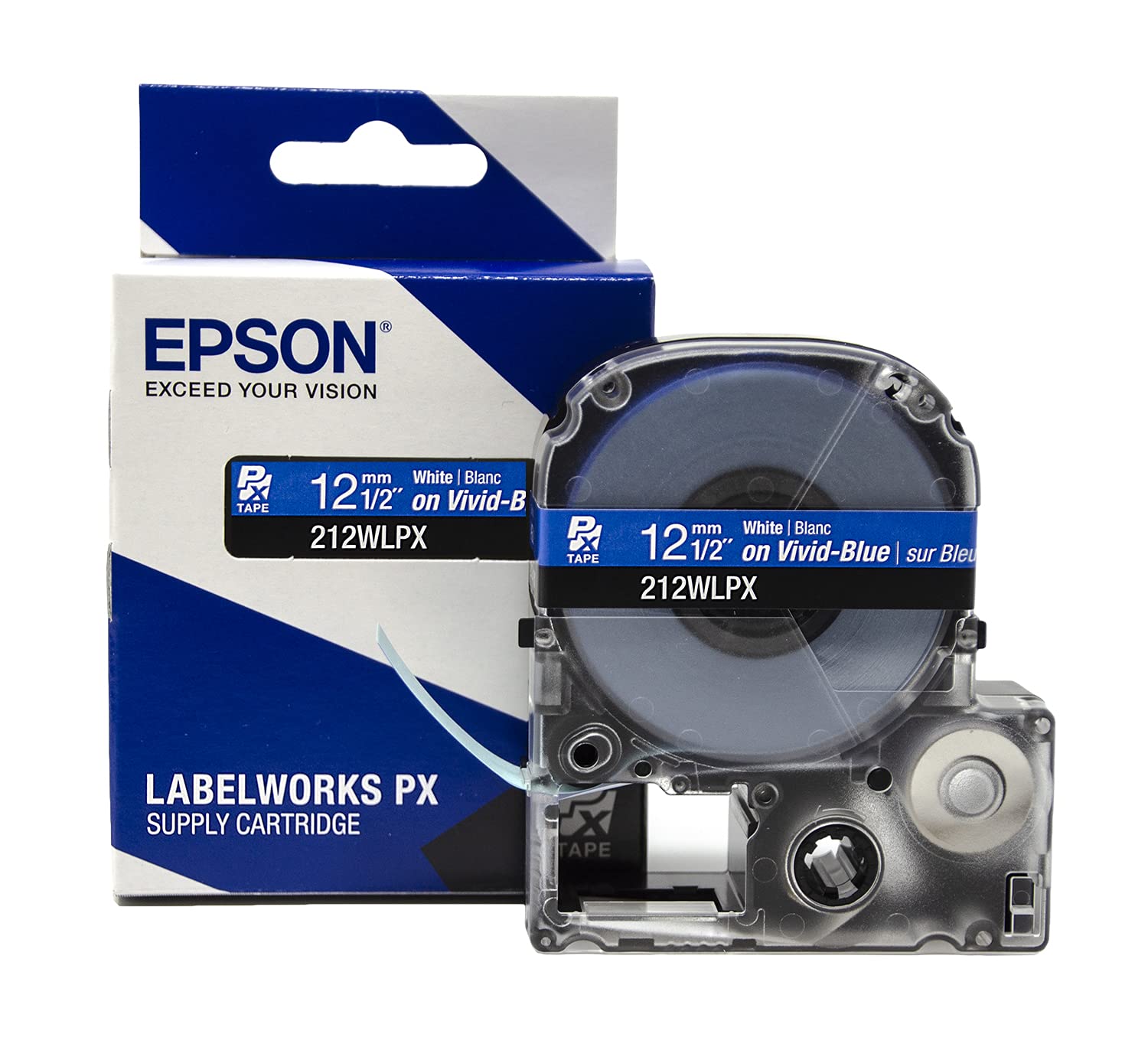 LABELWORKS 212WLPX PET Polyester Tape Cartridge - White on Blue Label Maker Tape - 1/2 Inch (12MM) Wide, 30 Feet Long - Perfect for Office, Warehouse & Home Organization