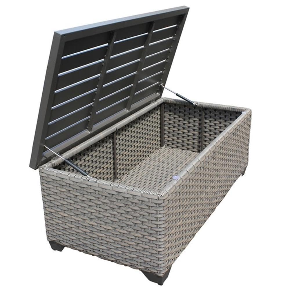 BOWERY HILL Transitional Patio Storage Coffee Table - Weatherproof Gray Stone Outdoor Furniture for Garden, Deck, and Poolside Use