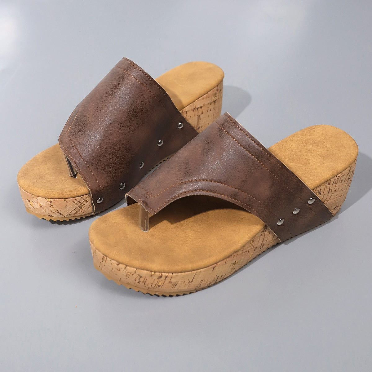Women's Comfortable PU Leather Wedge Sandals - Stylish Slip-On Summer Shoes for Beach, Travel & Casual Outings