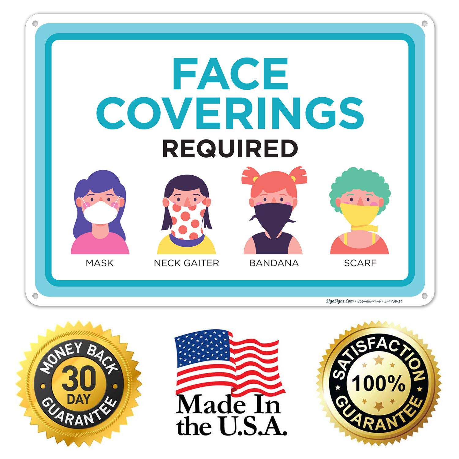 Face Covering Mask Required Sign - 10x14 Inches Rust-Free .040 Aluminum for Schools & Businesses | Fade-Resistant Indoor/Outdoor Use | Made in USA | Perfect for Entrances, Classrooms & Public Spaces