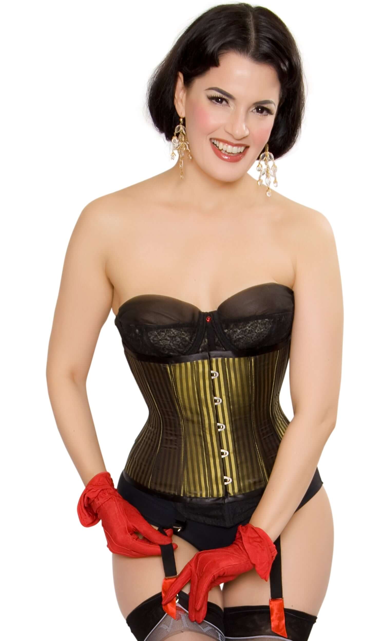 Playgirl Steel Boned Green Shadow Stripe Cincher Corset - Waist Trainer for Women, Shapewear for Tummy Control & Hourglass Figure | Perfect for Burlesque, Cosplay & Evening Wear