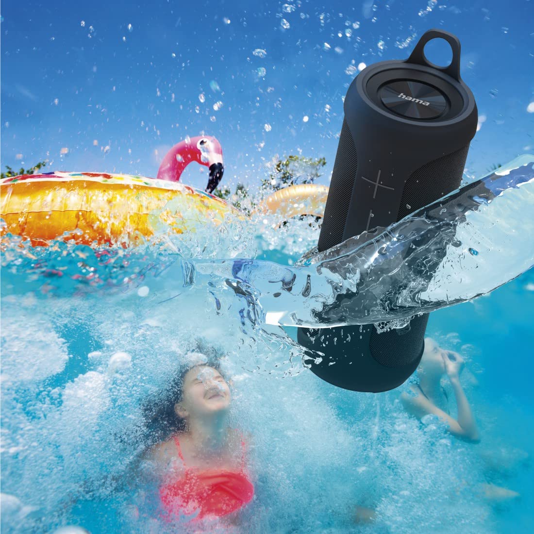 Hama 2-in-1 Wireless Bluetooth Speaker - IP67 Waterproof, 30W Stereo Sound, 10-Hour Battery Life, Floating Design (Pair of Portable Speakers for Pool, Beach, Camping & Outdoor Adventures) - Black