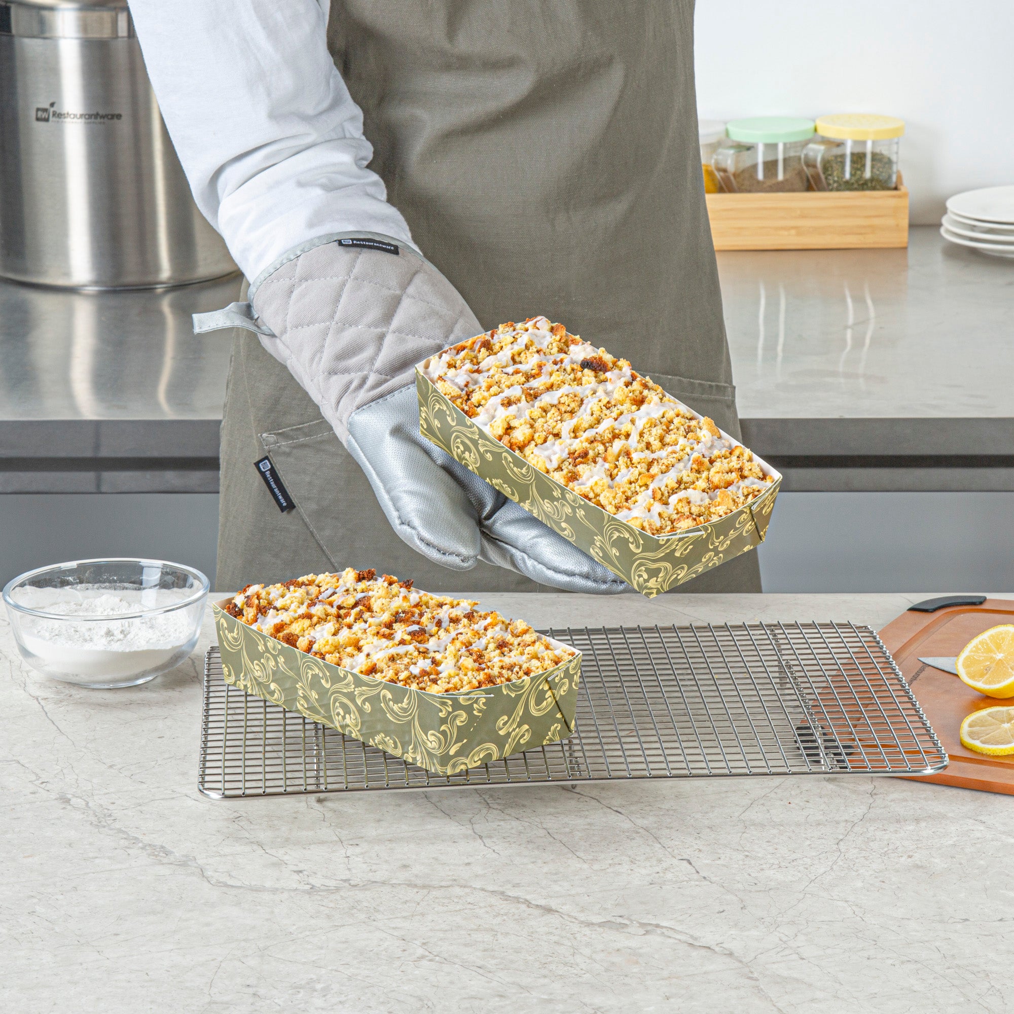 Bake Tek 14 oz Dark Green Vintage Floral Greaseproof Baking Tray - 7.75