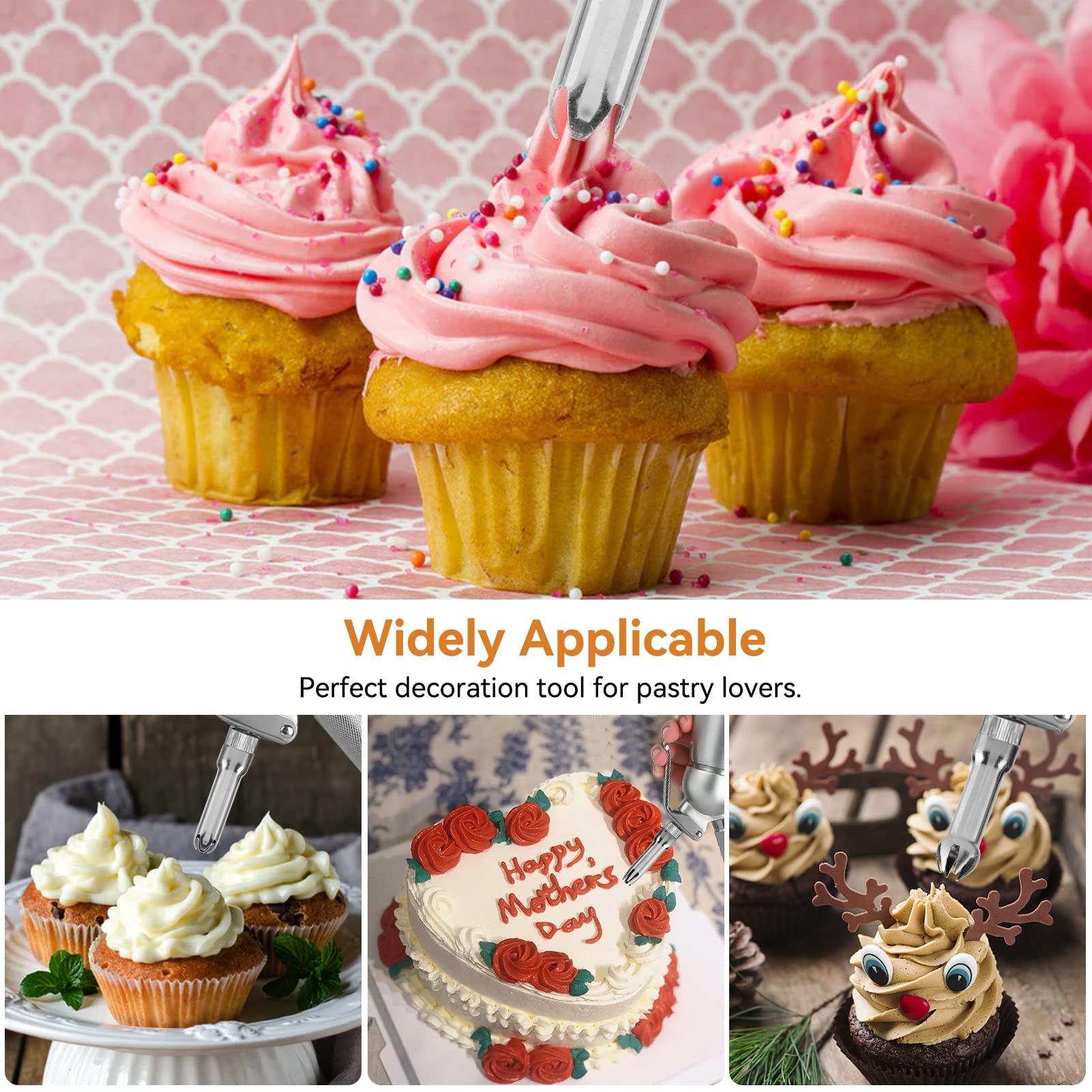 Stainless Steel Whipped Cream Dispenser Tips - 3pcs Cake Decorating Nozzles for Dessert & Pastry Decorating - Durable Whipper Nozzle Replacement Parts for Professional Baking, Home Kitchen, and Party Dessert Making