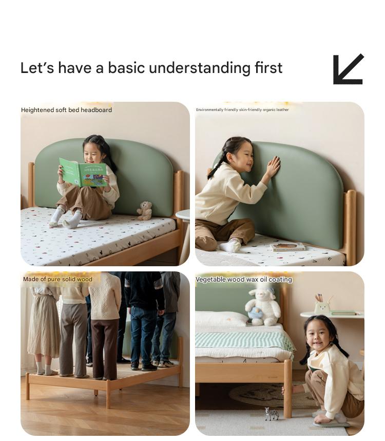 Organic Solid Wood Children's Bed - Birch & Beech Frame with Premium Leather Accents | Safe, Non-Toxic Toddler Bed for Nursery, Bedroom & Montessori Rooms