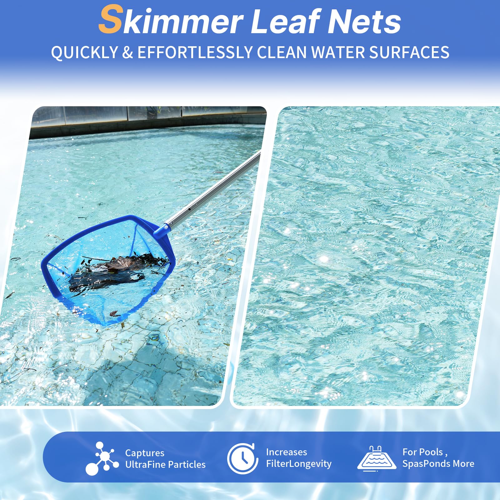 Tavaleu Pool Skimmer Net - Heavy Duty Leaf Skimmer for Swimming Pools, Reinforced Frame Design, No Pole Included | Perfect for In-Ground & Above Ground Pool Maintenance, Backyard Cleaning