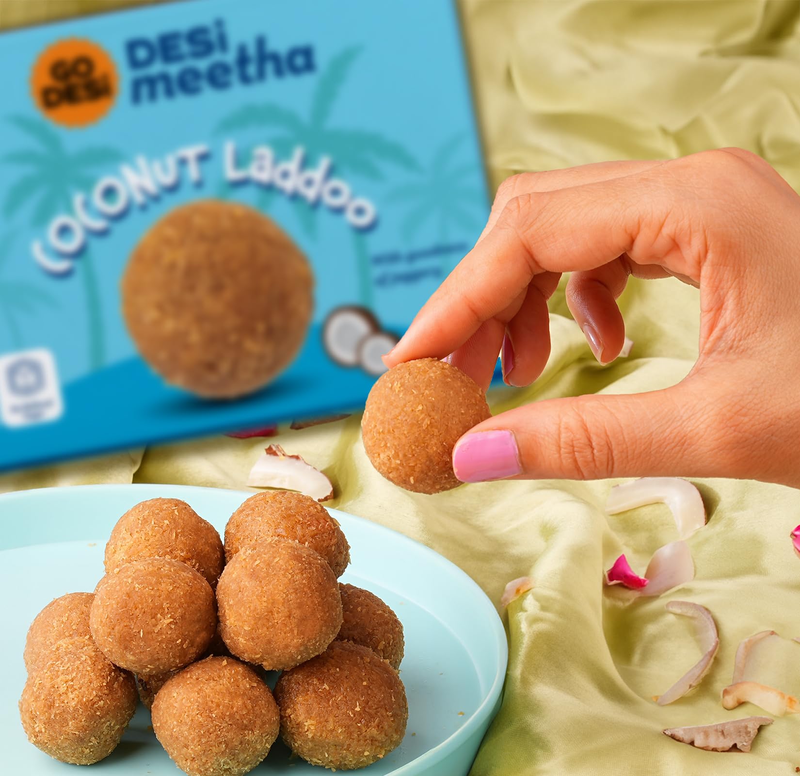 GO DESi - Coconut Laddoo | Premium Almond & Jaggery Indian Sweet | Nariyal Laddu | Traditional Mithai Gift Box (250g) | Perfect for Diwali, Weddings & Festive Celebrations