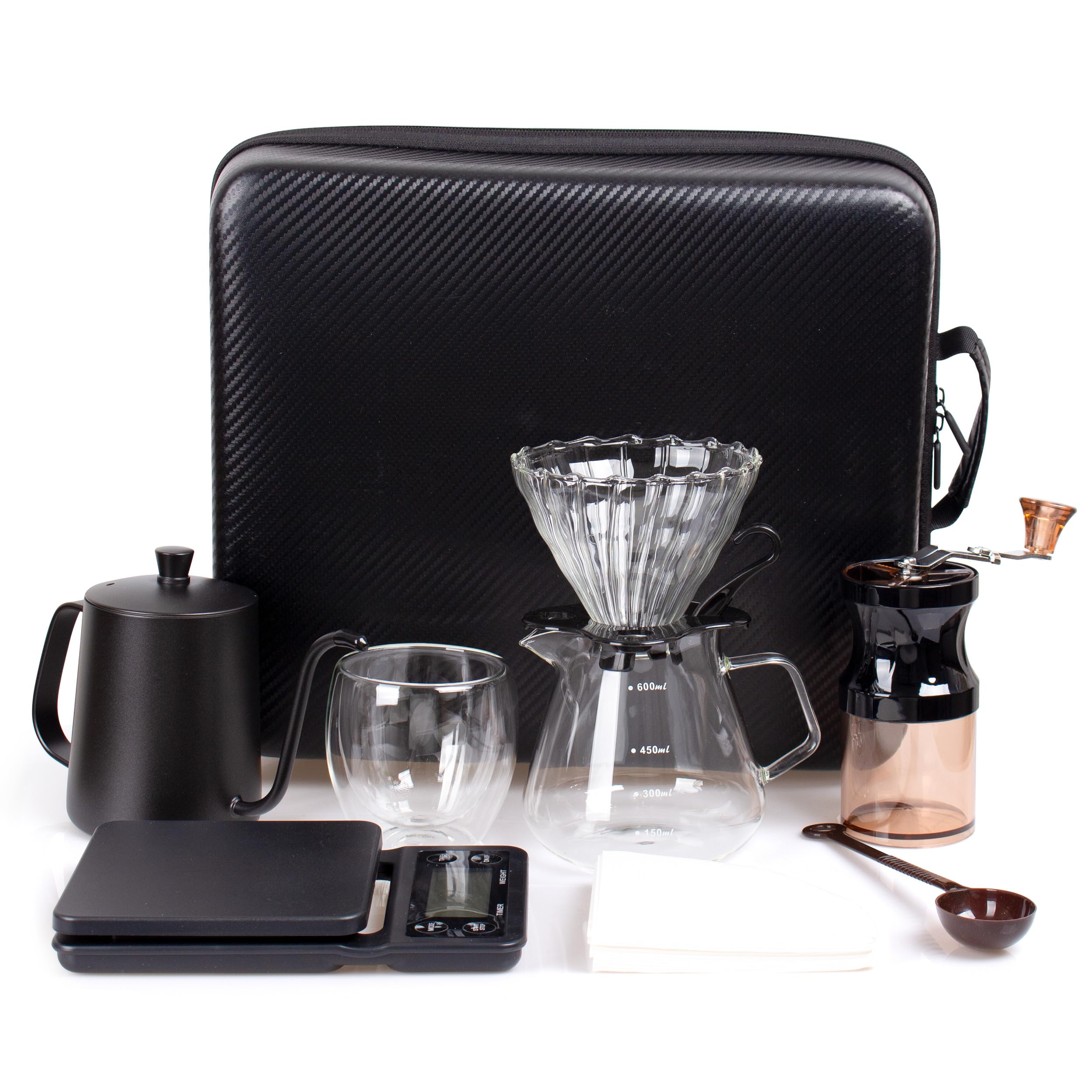 Premium 9-Piece Portable Pour Over Coffee Kit - Travel Coffee Maker Set with Serving Accessories | Perfect Gift for Coffee Lovers, Camping Trips & Office Use