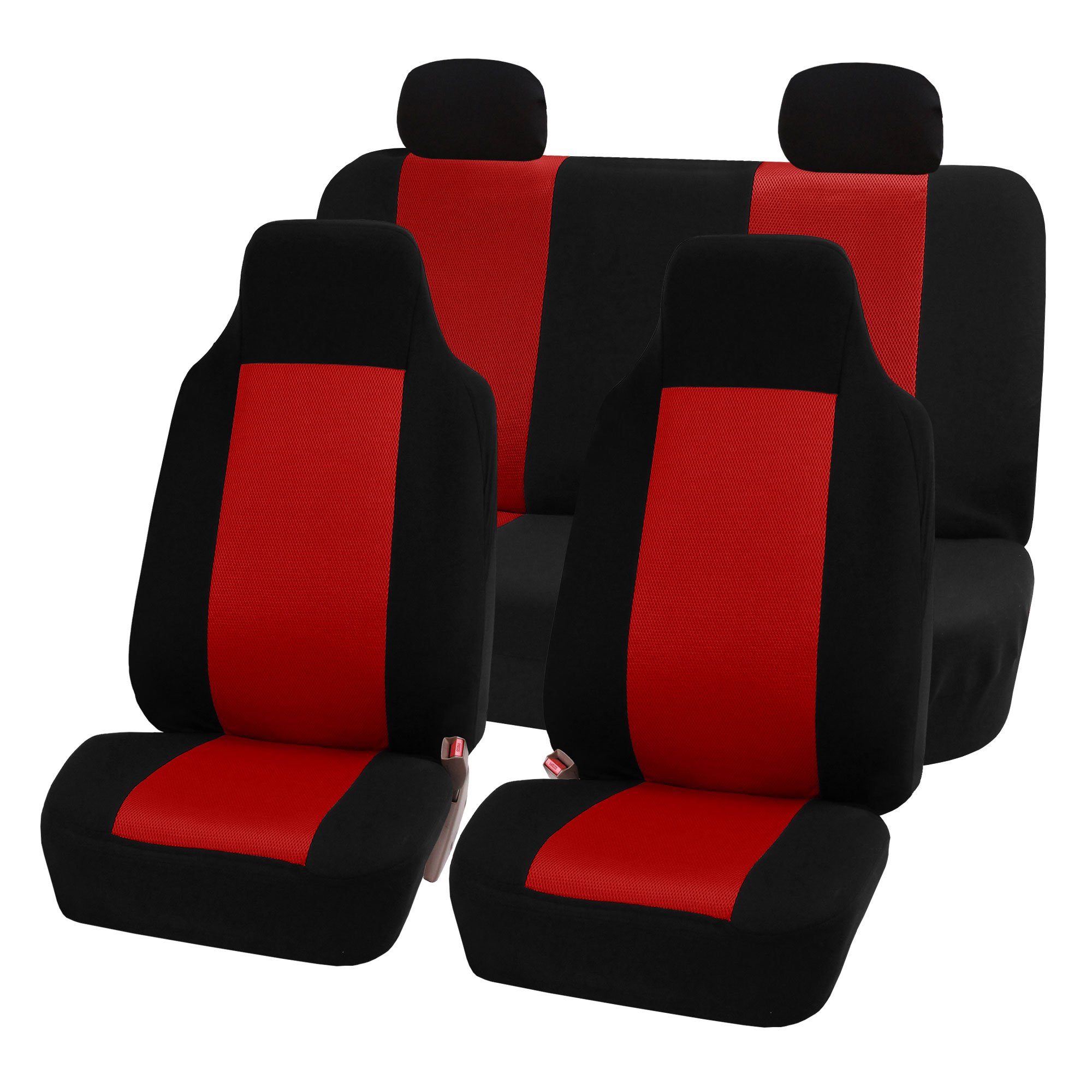 FH Group Universal Car Seat Covers - Red Cloth Full Set for SUV, Sedan, Van | Driving Comfort