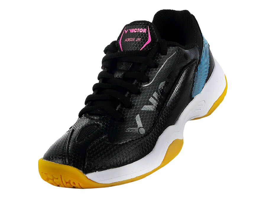 Victor A362IIJR CM Junior Court Shoes for Badminton & Volleyball - Lightweight & Durable Indoor Sports Shoes for Kids [Black/Aquarius] - Perfect for School PE Classes & Youth Tournaments
