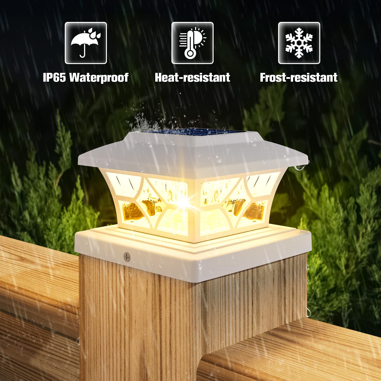 VOLISUN Solar Post Cap Lights Outdoor - 4 Pack Waterproof Solar Powered Fence Lights for 4x4 Vinyl/Wood Posts, Cool/Warm White LED Deck Lighting for Garden, Patio, Porch, Pathway & Backyard Landscape Lighting