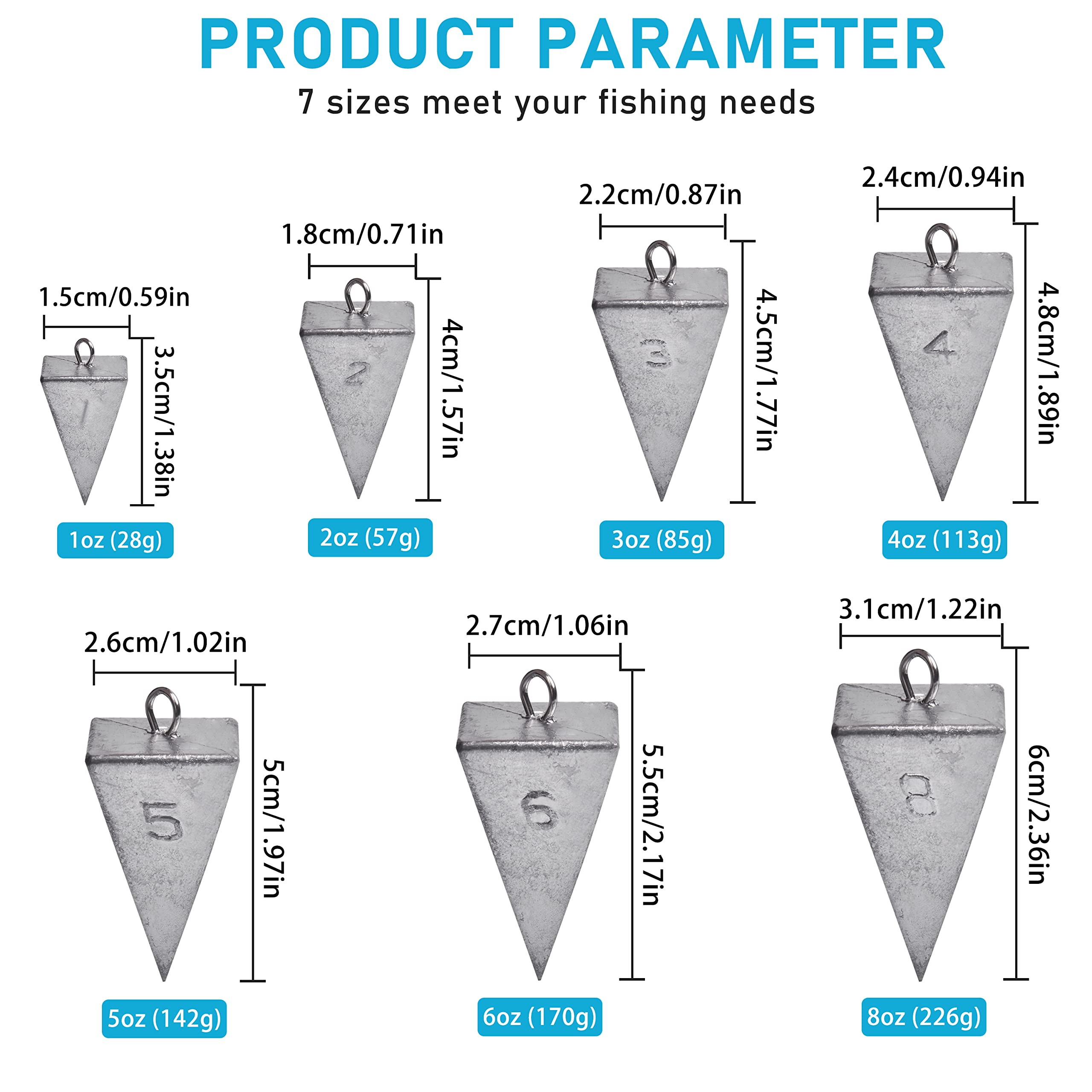 Pyramid Sinkers Fishing Weights 1oz-8oz - Bullet & Tangle-Free Saltwater Surf Fishing Gear - Perfect for Surf Casting, Bottom Fishing & Ocean Angling