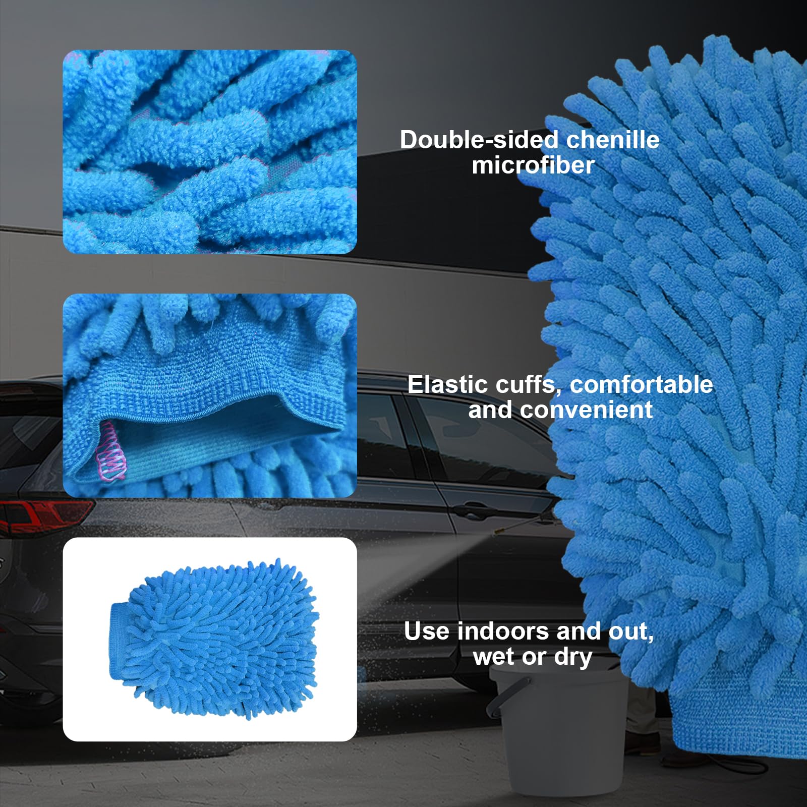 Premium Microfiber Wash Mitt - Ultra Soft Scratch-Free Double Sided Chenille Car Wash Gloves for Auto Detailing & Vehicle Cleaning (Large, Sky Blue) - Perfect for Cars, Trucks, SUVs & Motorcycles