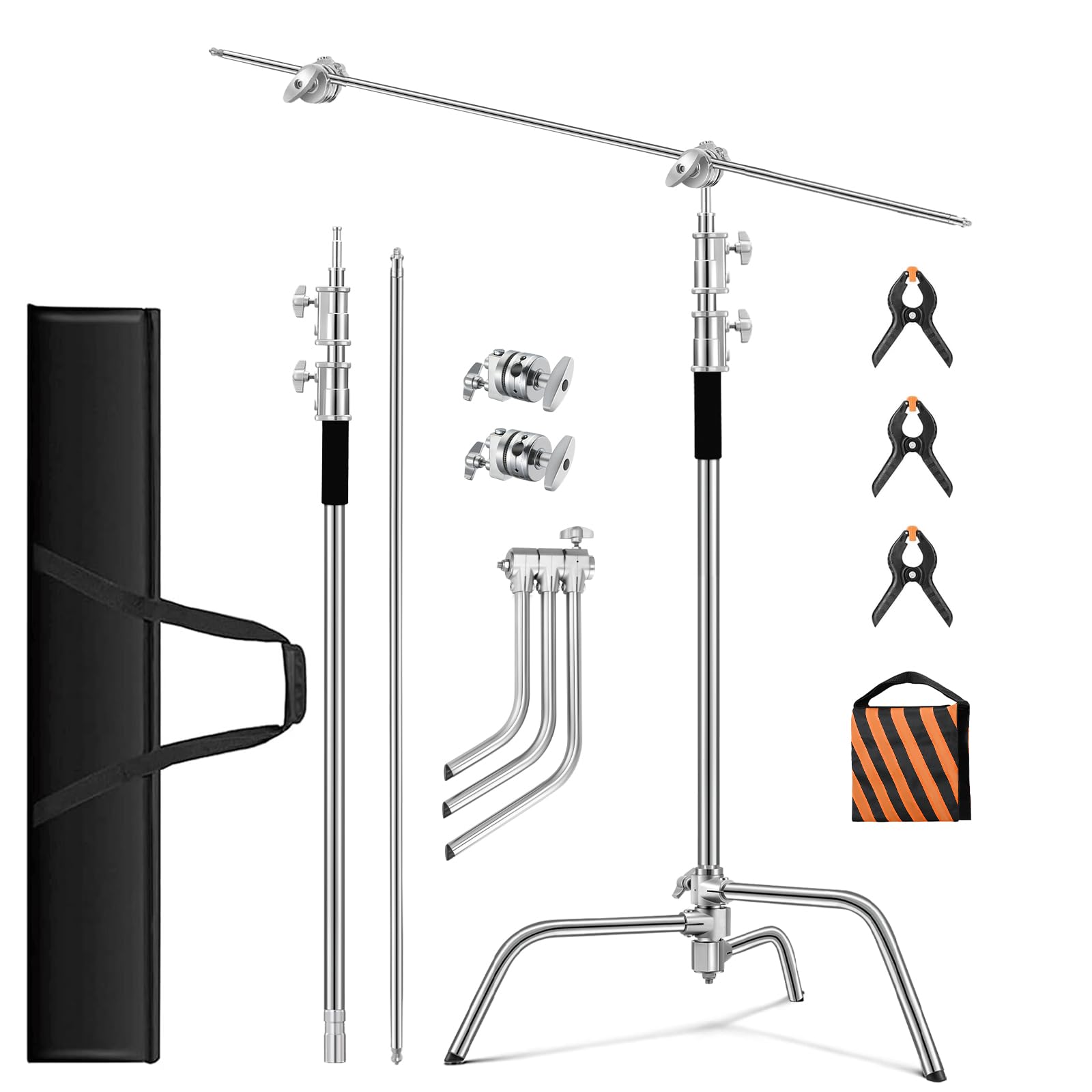 Heavy Duty 10.8ft/330cm C Stand with Holding Arm, Sandbag & Accessories - Professional Stainless Steel Photography Light Stand for Studio, Video, Monolight & Softbox Shooting | Perfect for Photography Studios, Film Sets & Video Production