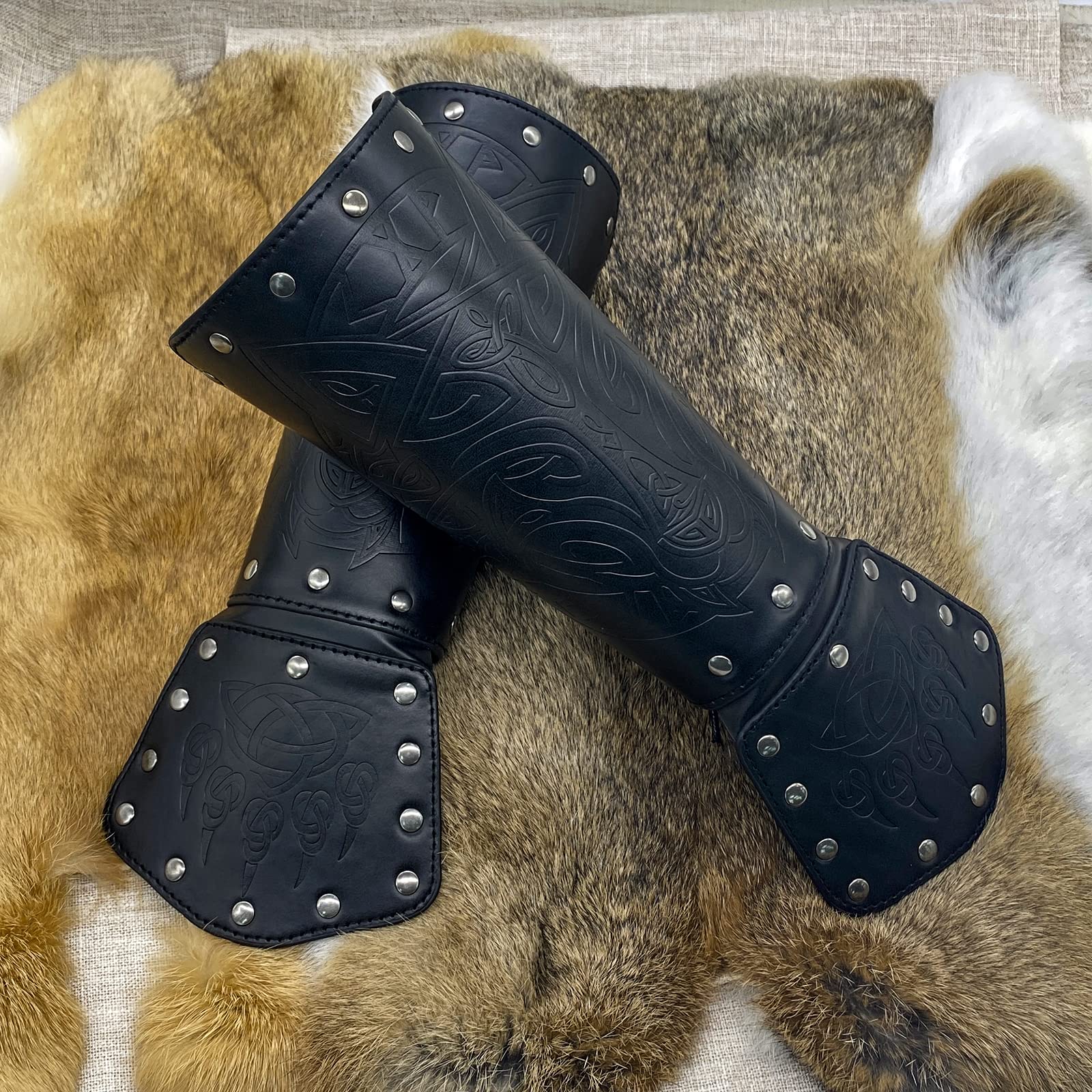 JAOYU Men's Leather Bracers - Medieval Arm Armor Cuffs & Viking Wristbands for Cosplay, LARP, Renaissance Fairs | Unisex Design for Men & Women | Perfect for Halloween Costumes, Historical Reenactments, and Fantasy Events