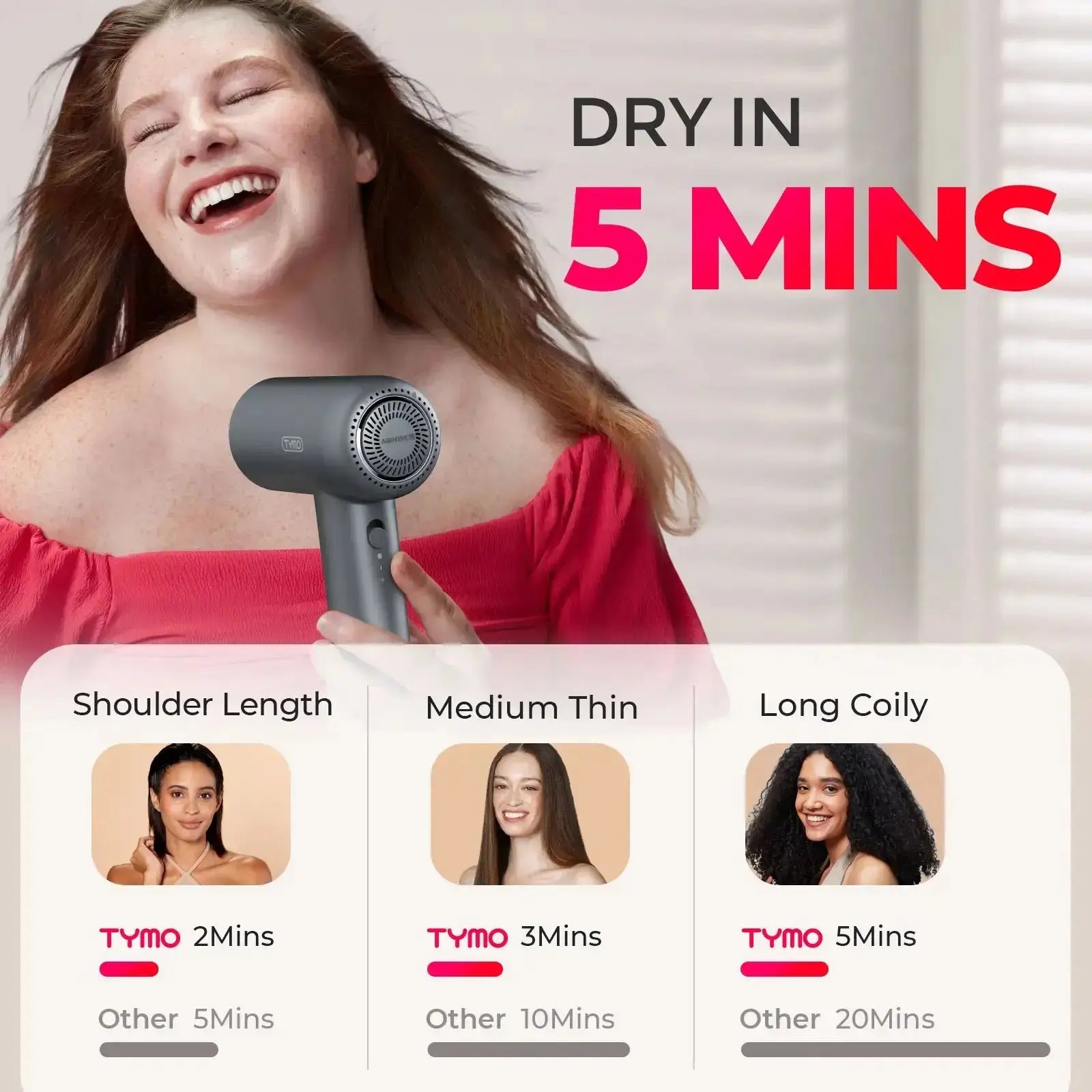 TYMO AIRHYPE LITE Hair Straightener Brush - Professional Ionic Ceramic Flat Iron for Frizz-Free, Shiny Hair - Perfect for Home, Travel & Salon Use