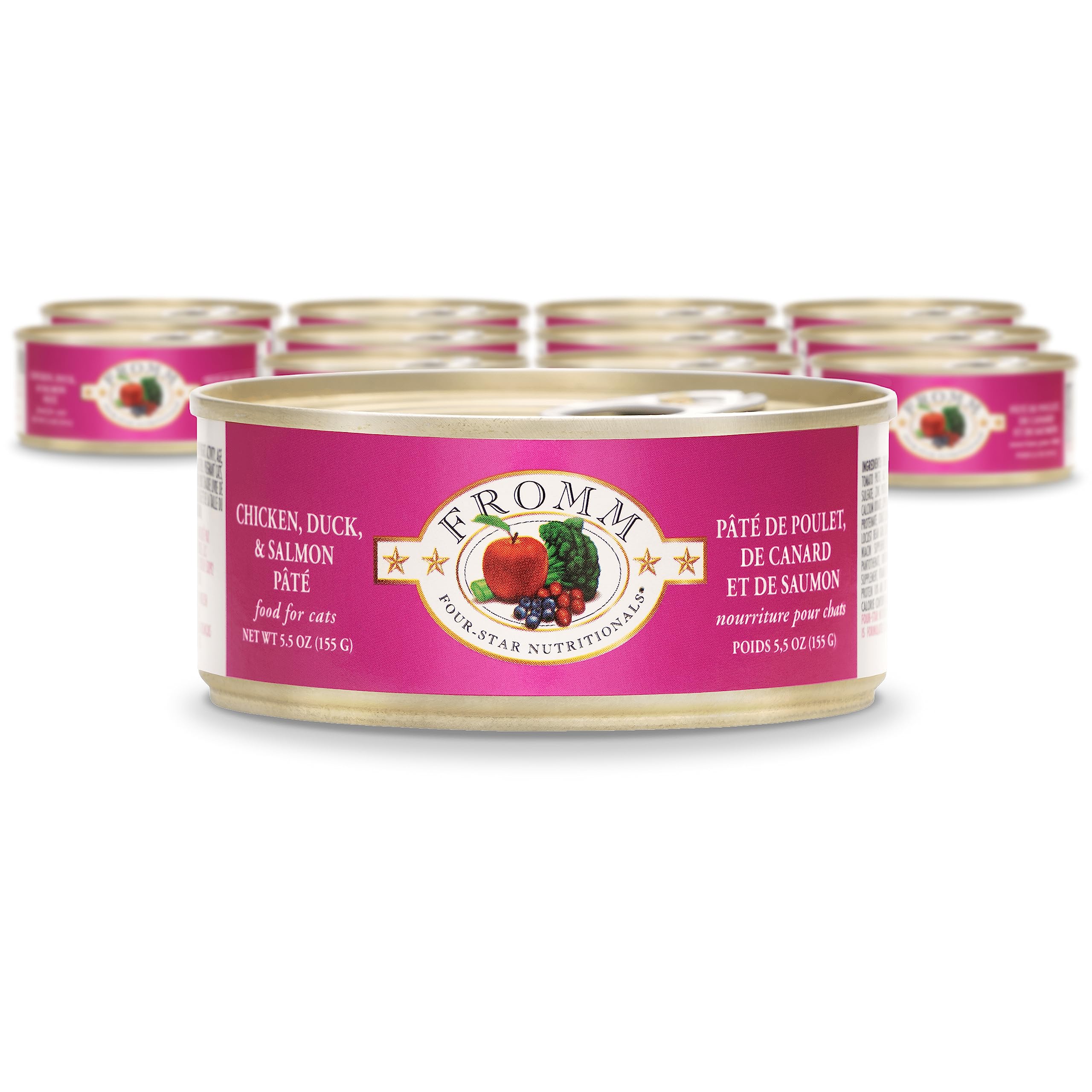 Fromm Four-Star Nutritionals Chicken, Duck & Salmon Pate Wet Cat Food - Grain-Free Premium Canned Cat Food - High Protein Chicken Recipe (12 Pack, 5.5oz Cans) - Perfect for Adult Cats & Kittens at Mealtime