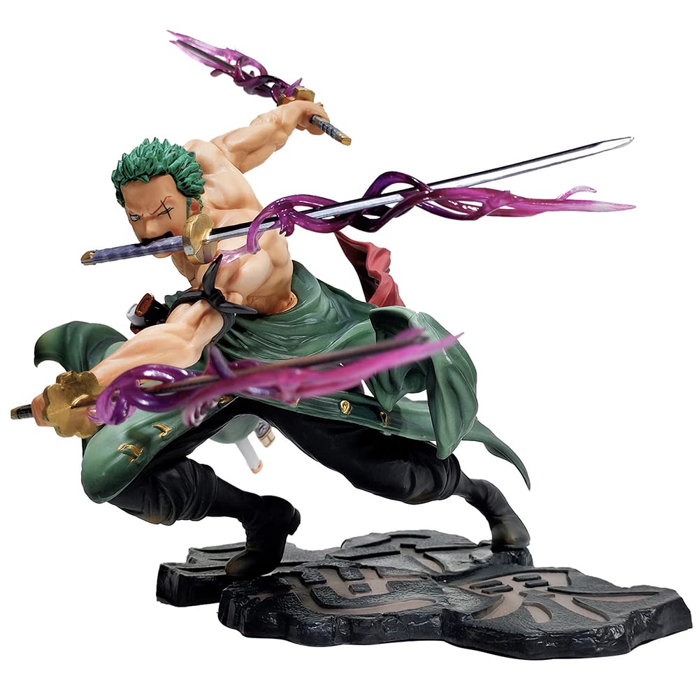 Roronoa Zoro Three Swords Style Anime Action Figure - One Piece Swordsman Statue Collectible Model (SUOLONG2) | Perfect for Anime Fans, Gift for Collectors & Home Office Decor