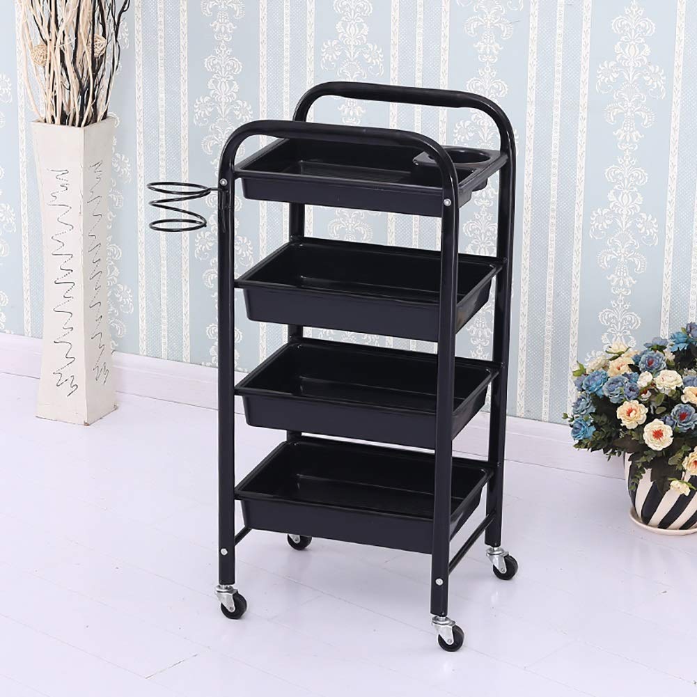Premium MERTNK Storage Hand Truck - 4 PVC Drawer Rolling Trolley with Hair Dryer Holder & Iron Wheels - Ideal for Kitchen, Beauty Salon, and Home Organization