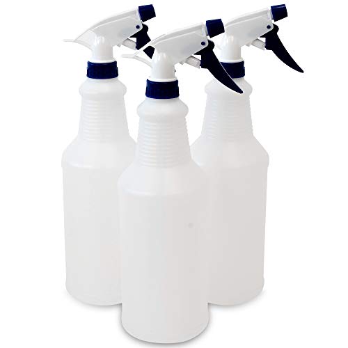 CSBD 32oz Plastic Spray Bottles (3 Pack) - Empty & Reusable for Cleaning Solutions, Water, Auto Detailing - Perfect for Kitchen, Bathroom, Home & Commercial Use - White/Blue | Great for DIY Cleaning, Gardening & Pet Care