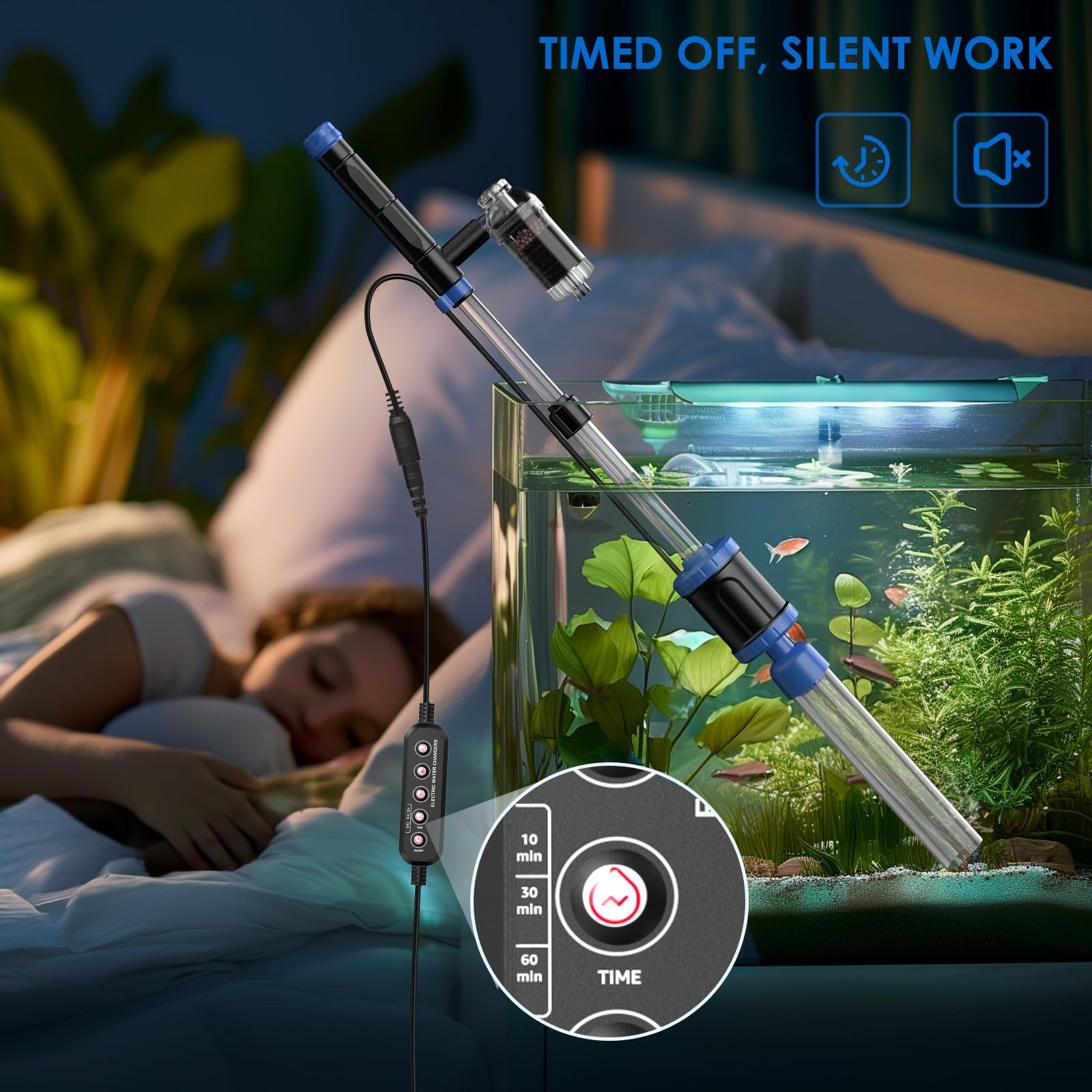 4-in-1 Aquarium Siphon Vacuum Cleaner - Manual Fish Tank Gravel Cleaner for Water Changes, Sand Cleaning & Waste Removal | Perfect for Freshwater & Saltwater Tanks, Home Aquarium Maintenance