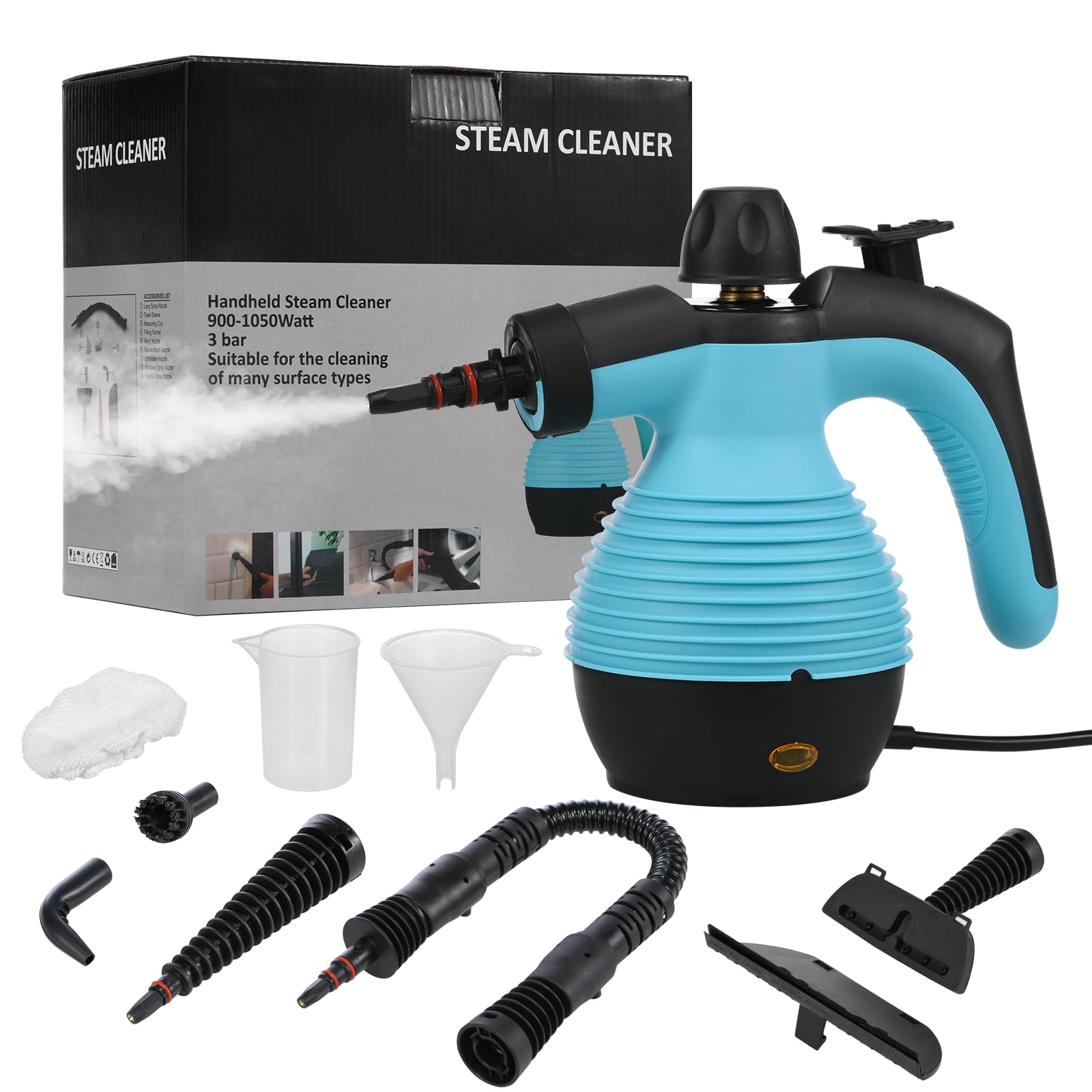 AORESAC Handheld Steam Cleaner - Multi-Purpose Pressurized Electric Steam Cleaner with Safety Lock & 9 Accessory Kit for Upholstery, Kitchen, Bathroom, Grout, Tile - Perfect for Deep Cleaning Floors, Carpets, and Home Sanitizing