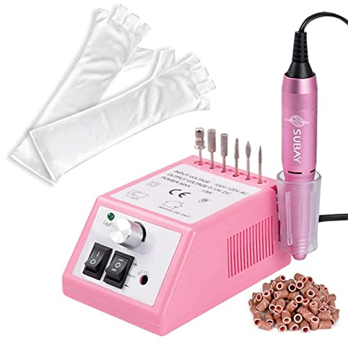 Subay Professional Electric Nail Drill Kit with Nail Gloves - Portable Manicure Pedicure Machine for Home & Salon Use - Perfect for Nail Art, Acrylics, Gel Polish Removal & Nail Care