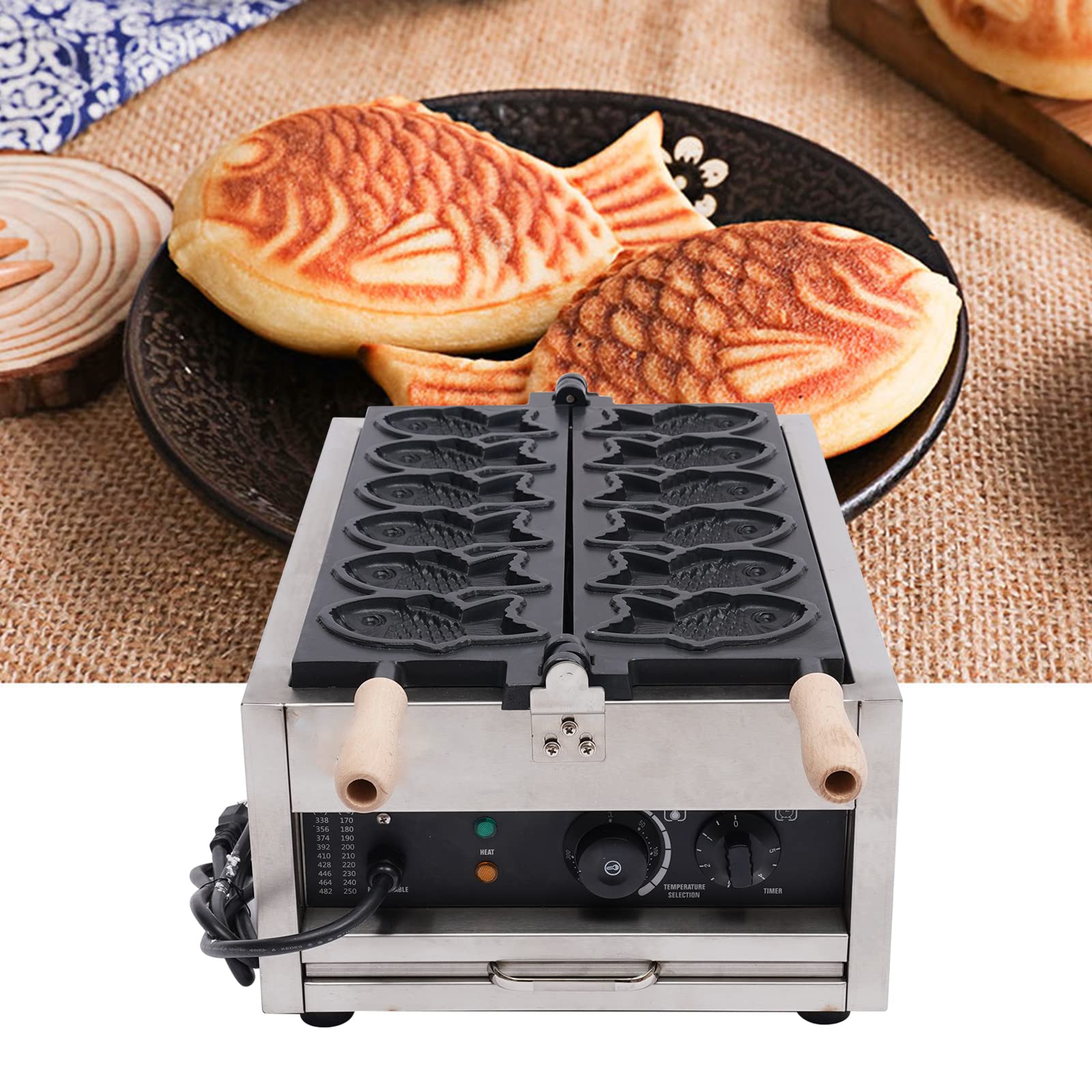 Commercial Electric Fish Waffle Maker Machine - 6Pcs Nonstick Fish-Shaped Waffle Iron, 110V 3KW Stainless Steel - Perfect for Restaurants, Cafes, Snack Shops & Home Breakfast Cooking