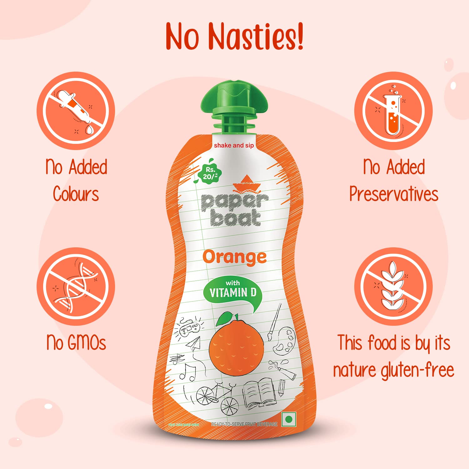 Organic Paper Boat Orange Juice with Vitamin D - No Preservatives, No Artificial Colors - 9 Pack (150ml Each) - Perfect for Kids Lunchboxes, Healthy Snacks & On-the-Go Hydration