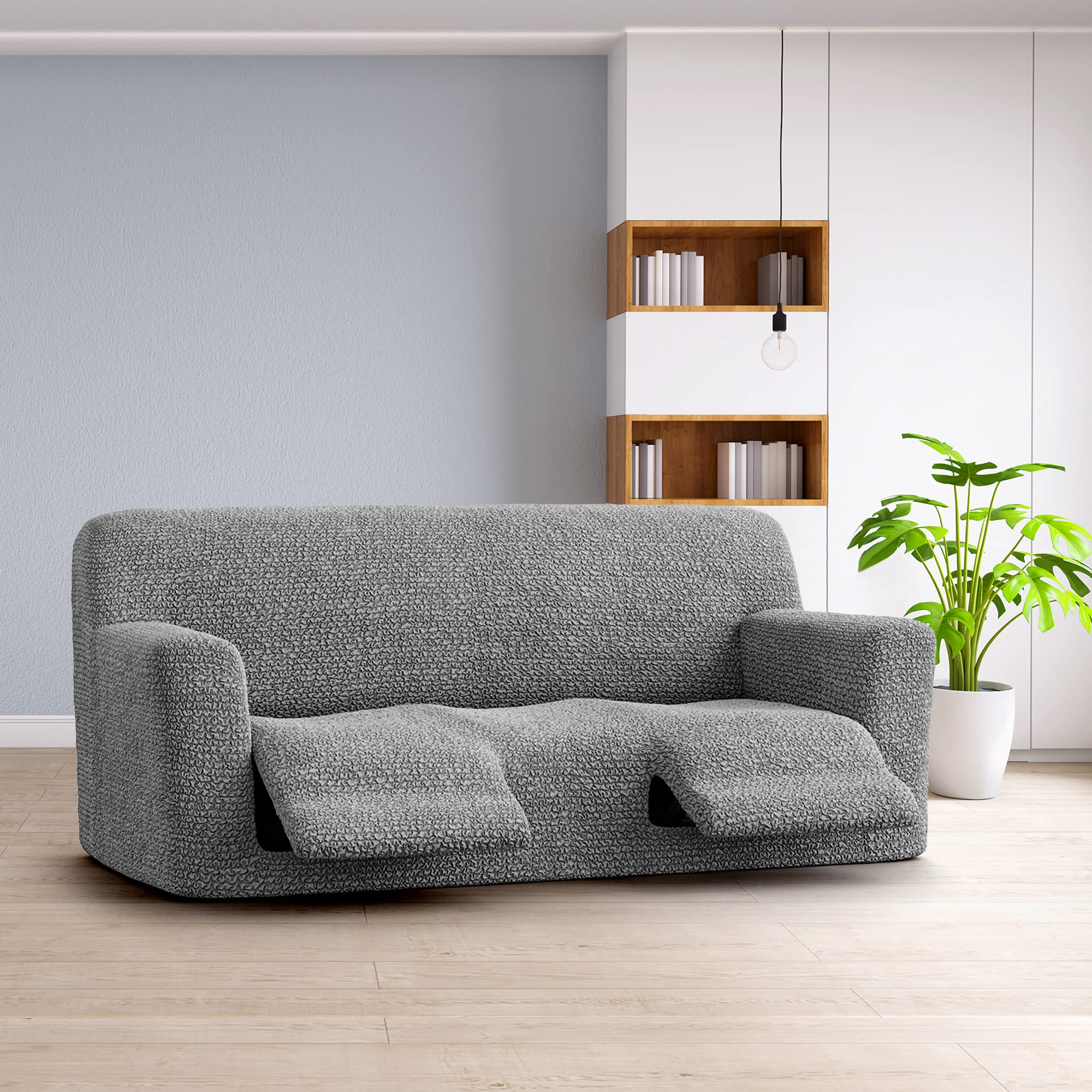 PAULATO BY GA.I.CO. Recliner Sofa Cover - Stretchable 1-Piece Slipcover for Reclining Couches - Soft Microfiber Fabric Furniture Protector in Ash Color - Perfect for Living Room, Home Theater & Family Room Protection