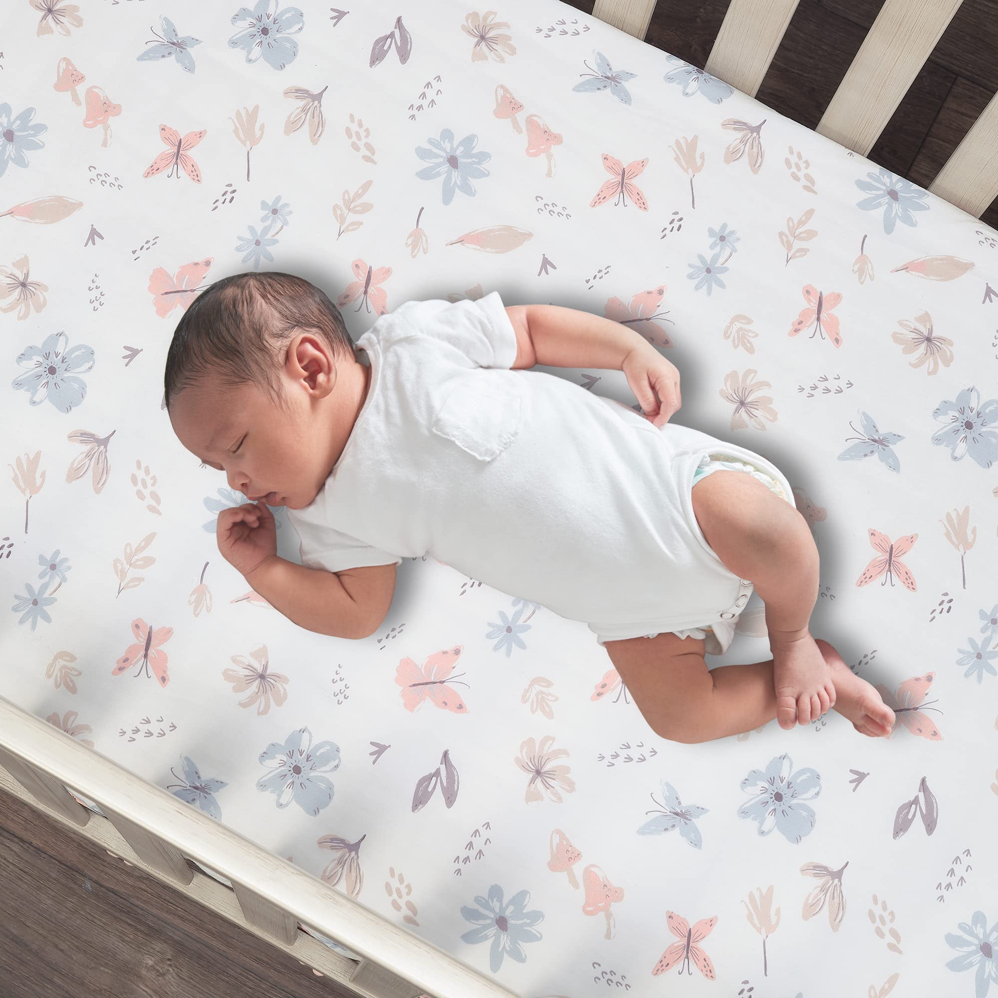Lambs & Ivy Baby Blooms 3-Piece Pink Floral Butterfly Crib Bedding Set - Soft Nursery Bedding for Girls, Crib Sheet, Skirt & Bumper - Perfect for Baby Showers & Nursery Decor