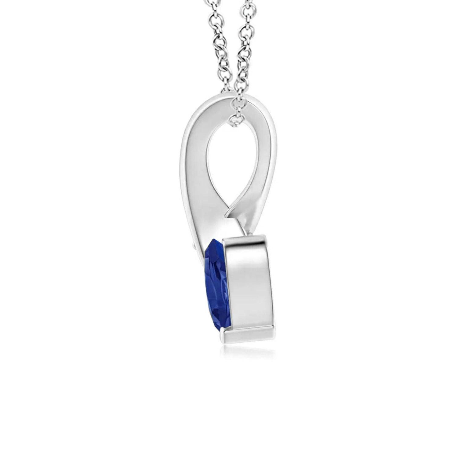 1 Carat Heart Shaped Blue Sapphire and Diamond Ribbon Pendant Necklace - Perfect for Valentine's Day Gifts, Anniversary Presents & Romantic Occasions