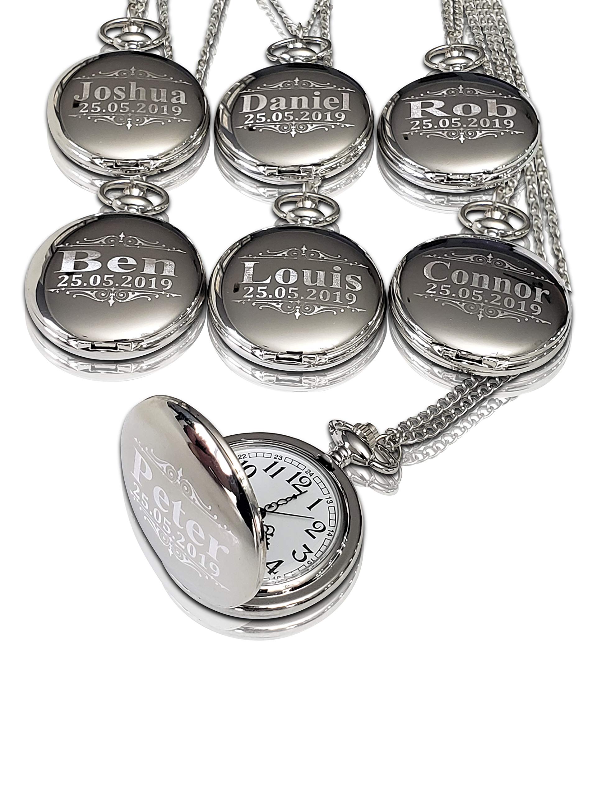 Personalized Pocket Watch Set for Groomsmen - 5 Unique Engraved Gifts with Chain & Box (4 Colors) - Perfect for Weddings, Anniversaries & Special Occasions